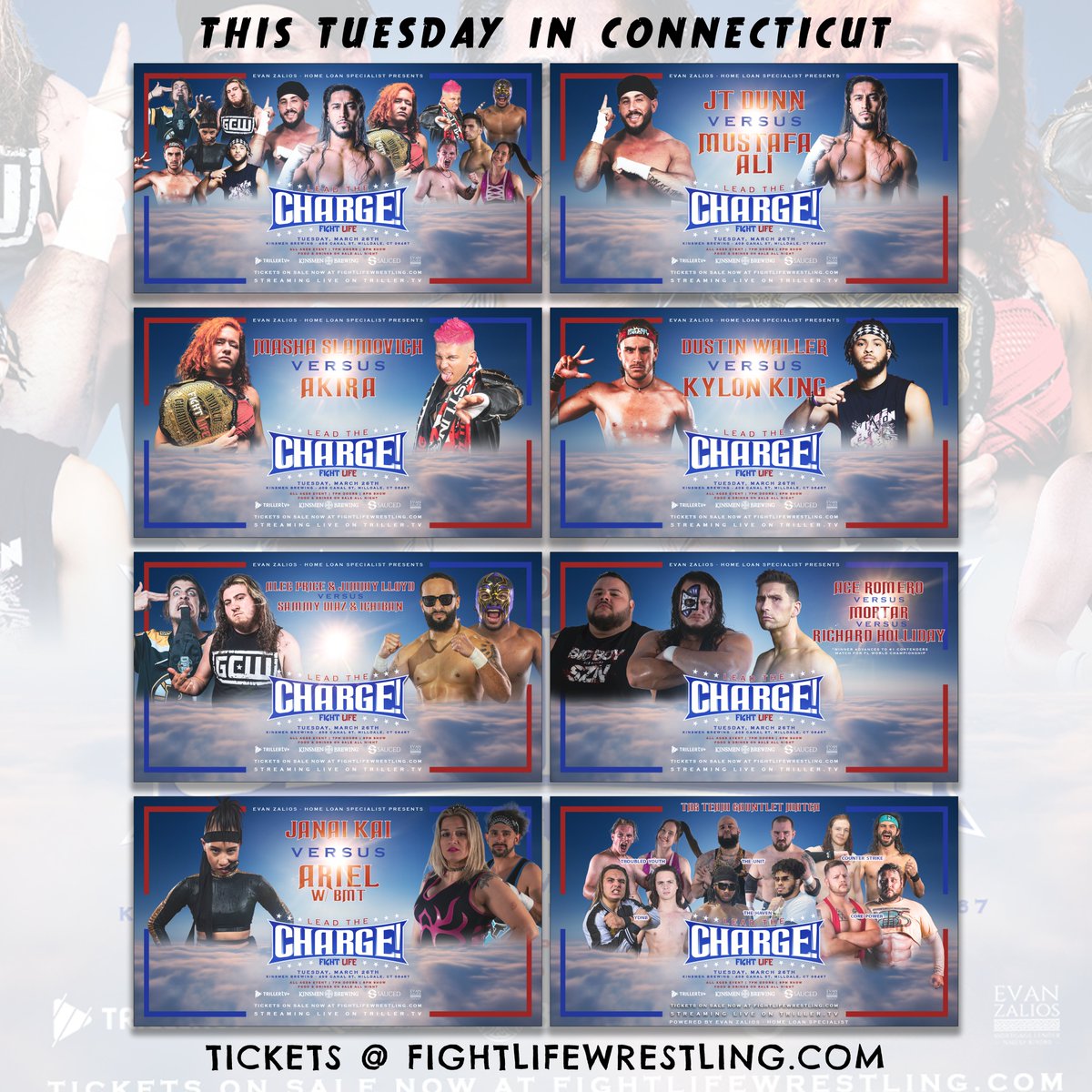 CONNECTICUT - 1 WEEK AWAY 📢Lead The Charge! Tuesday, March 26th Kinsmen Brewing Southington, CT MEET @MustafaAli_X BEFORE THE SHOW! Food on sale all night by Sauced 7pm doors, 8pm show All ages 🚨ALMOST SOLD OUT🚨 Tickets: FightLifeWrestling.com Watch LIVE on TrillerTV+