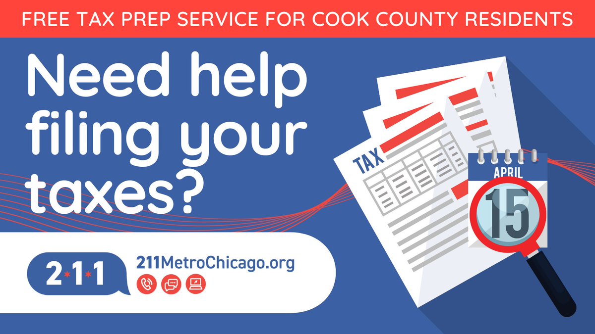 Need help filing your taxes? Contact 211 Metro Chicago to get connected to free tax prep services through the City of Chicago and @LadderUp. Call 2-1-1, text your zip code to 898-211, or visit 211MetroChicago.org. @unitedwaychi @chicagosmayor @cookcountygov #211MetroChicago