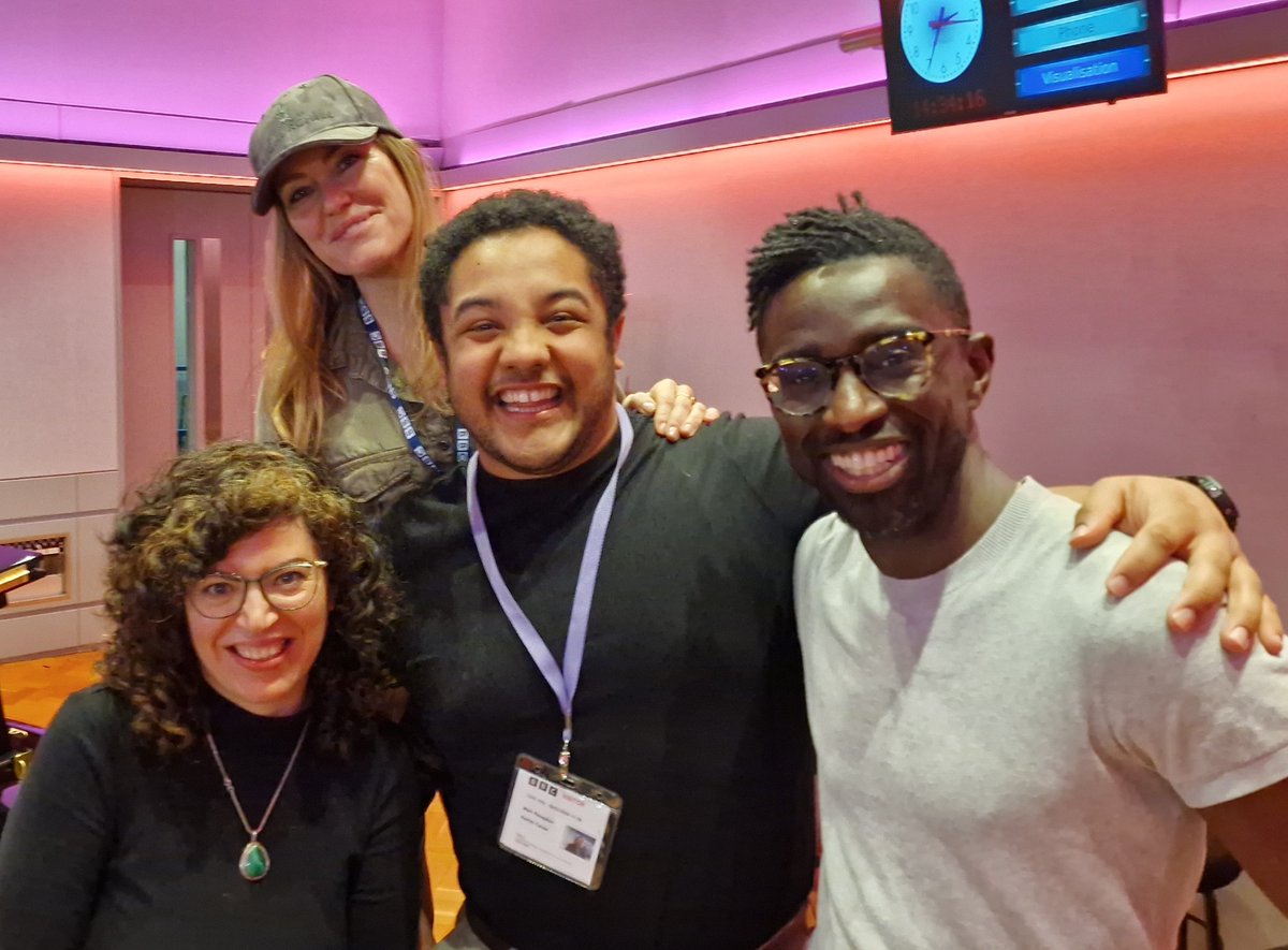 Who's that very tall woman at the back, @cerysmatthews? Wow. The music took us to higher ground in the recording of the final episode of this series of #AddToPlaylist today. Big thanks to the fab @Mayaqanun, @CarewKeelan & @jeffreykboakye. Don't miss it! 29 Mar @BBCRadio4 🎵🎶