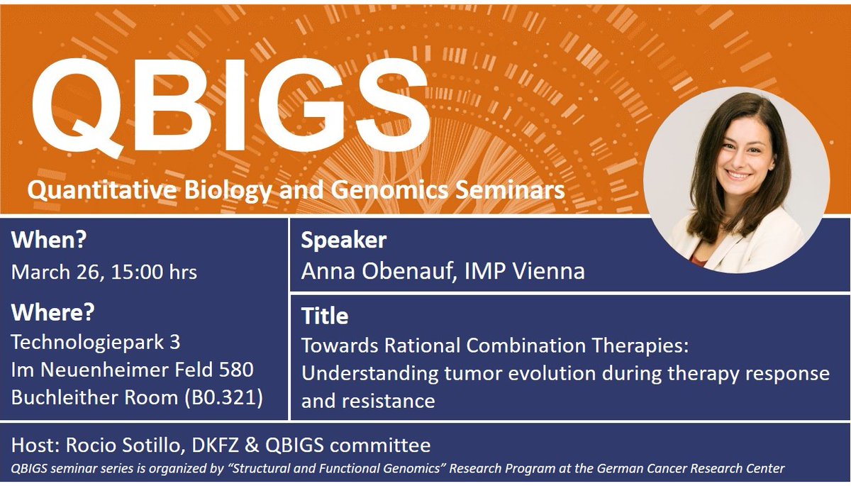 We are thrilled to welcome Anna @obenaufa from @IMPvienna for the next #QBIGS talk @DKFZ hosted by @rociosotillo 👏 Anna will discuss the latest discoveries of her team around cancer-cell mediated modulation of immune-evasive #TME and rational combination therapies to tackle it.