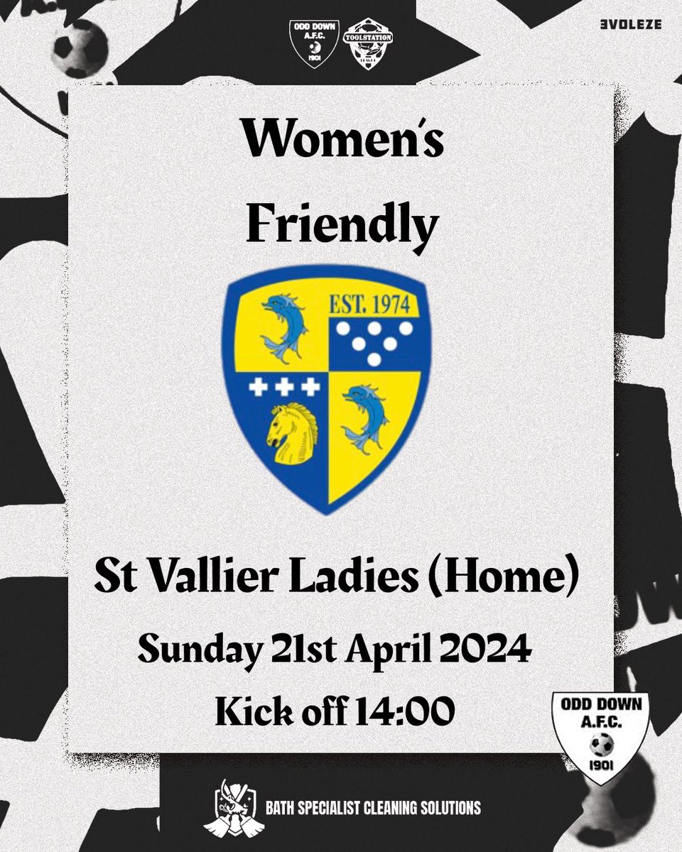 Our Women’s Team will host @stvallierladies in a friendly match on Sunday 21st April 2024, Kick off 14:00

⚫️⚪️#UpTheDown

@swsportsnews @OddDownU18WFC @bsoccerworld @NonLeagueFix