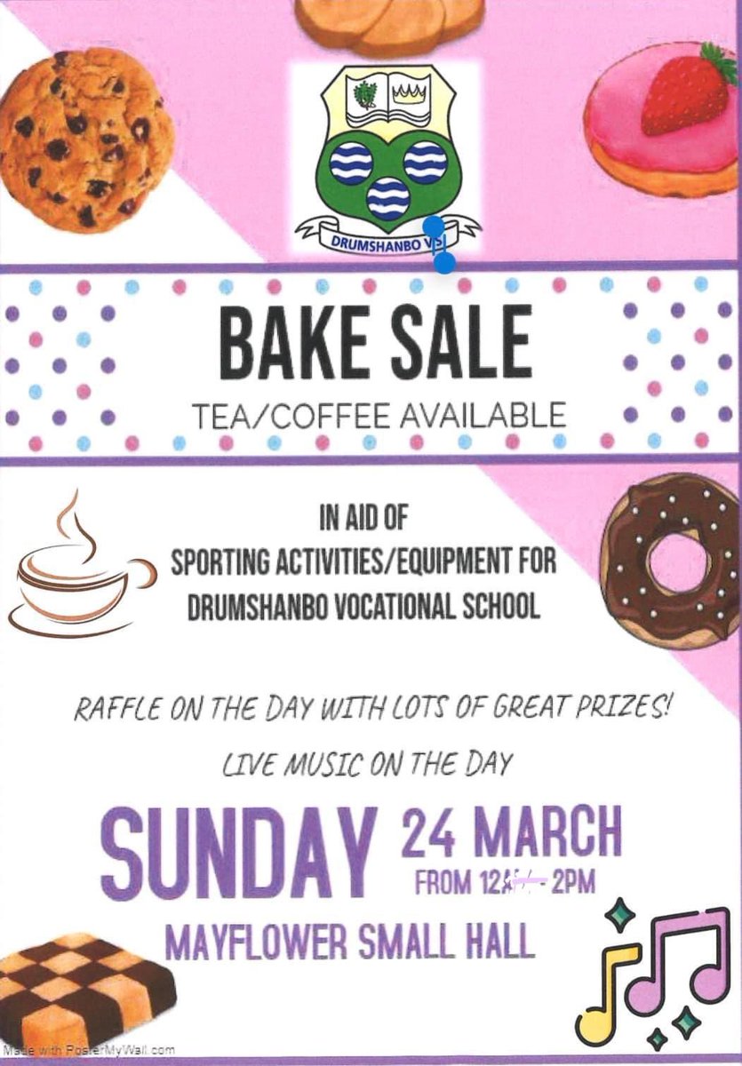Drumshanbo VS (@drumshanbovs) on Twitter photo Please support the <a href="/DrumshanboVS/">Drumshanbo VS</a> Parents Association bake Sale this Sunday 24th March - 12 noon - 2pm. Please support the <a href="/DrumshanboVS/">Drumshanbo VS</a> Parents Association bake Sale this Sunday 24th March - 12 noon - 2pm.