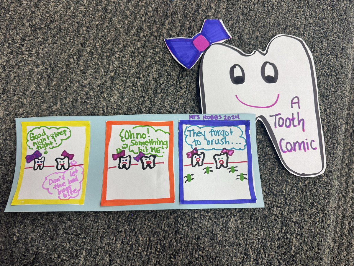 MrsHobbsPE's tweet photo. I had way too much making this example of a comic strip for one of my classes today! I hope they love this assignment as I do! Stay tuned for their comic strips about teeth! #crosscurricular #readingisimportant #engaginghealthlessons https://t.co/ZcwdTEjZXE