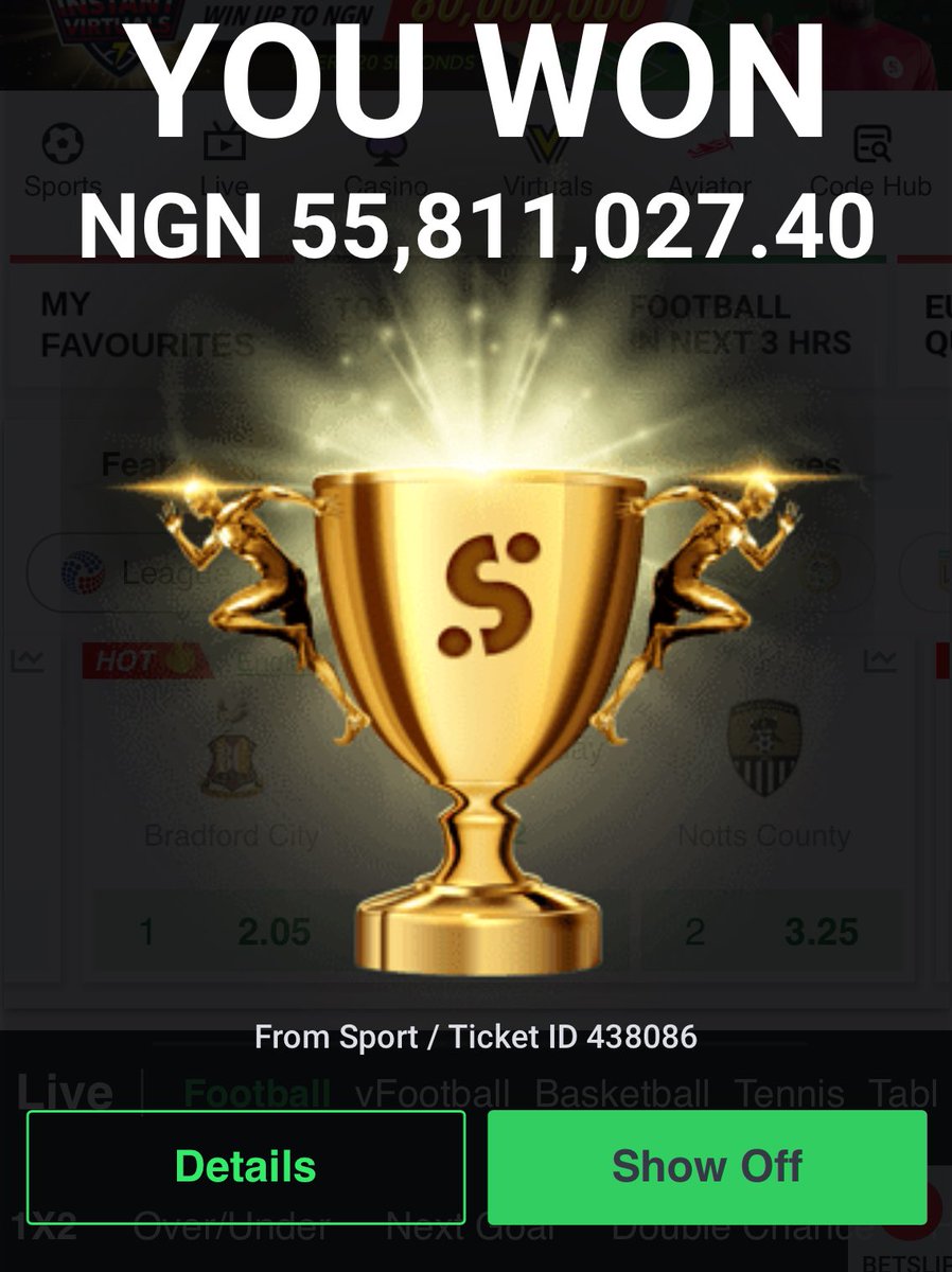 HEis009's tweet photo. Sportybet Down again🔥😭55M in the bag🍀
I won 55 Million Naira with 500 Naira🥶
Let’s share 500k Tomight🍾✅
Just tap retweet button let me bless 50 followers https://t.co/1Eqdwmz2VB
