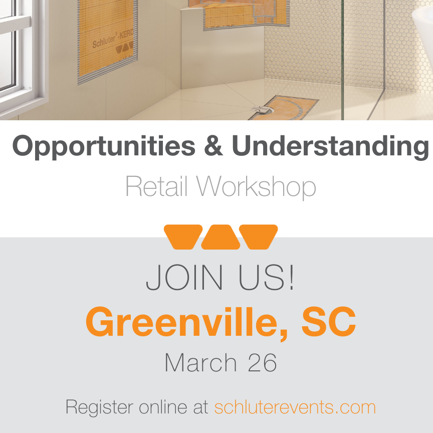 Limited spots available at our Retail Workshop next week in Greenville! Sign up on schluterevents.com/en/north_ameri… Act fast! #workshop #schluter #southcarolina #greenville #tile