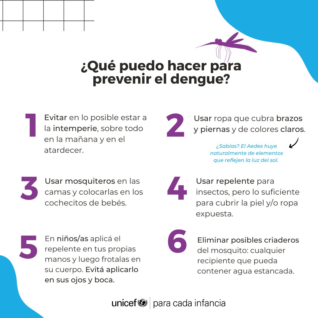 #Dengue: ¿Cómo podemos evitar el contagio? 
👇Te compartimos 6 consejos para cuidarte a vos y a tu familia. No relajemos los cuidados.