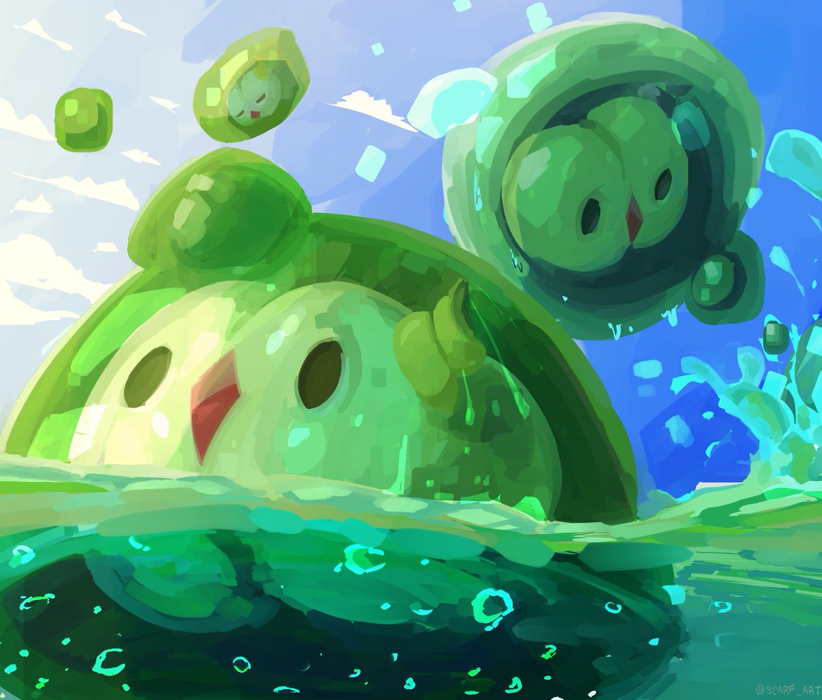 scarf_art's tweet image. A collective of Solosis enjoying the warming Unova waters. 🦠🌊