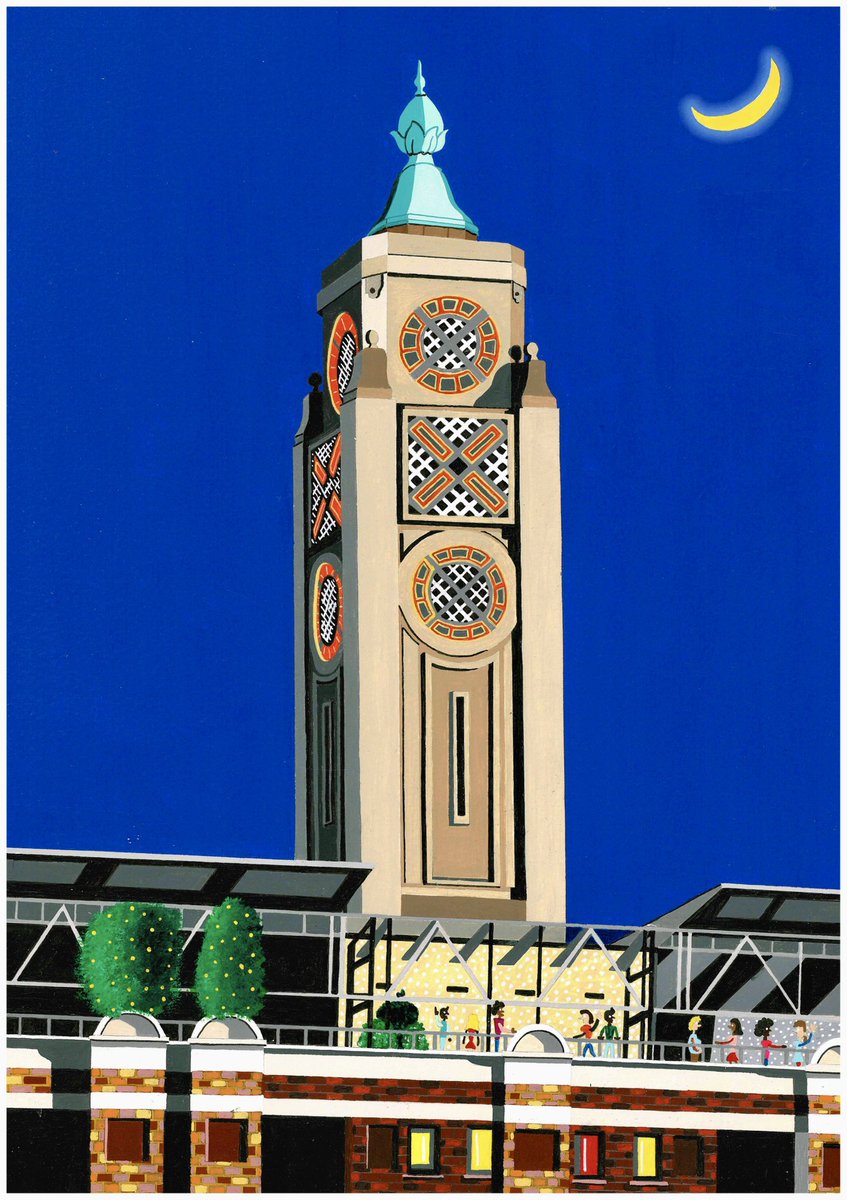 MoIllustrations's tweet photo. I’ve finished my latest painting, ‘The OXO Tower, London’. The stunning tower, on the South Bank, is sat on a back drop of a night sky with crescent moon. I toyed with the idea of having stars in the sky, but I love the tower standing alone surrounded by this powerful colourful. https://t.co/CYaQIlr2j1