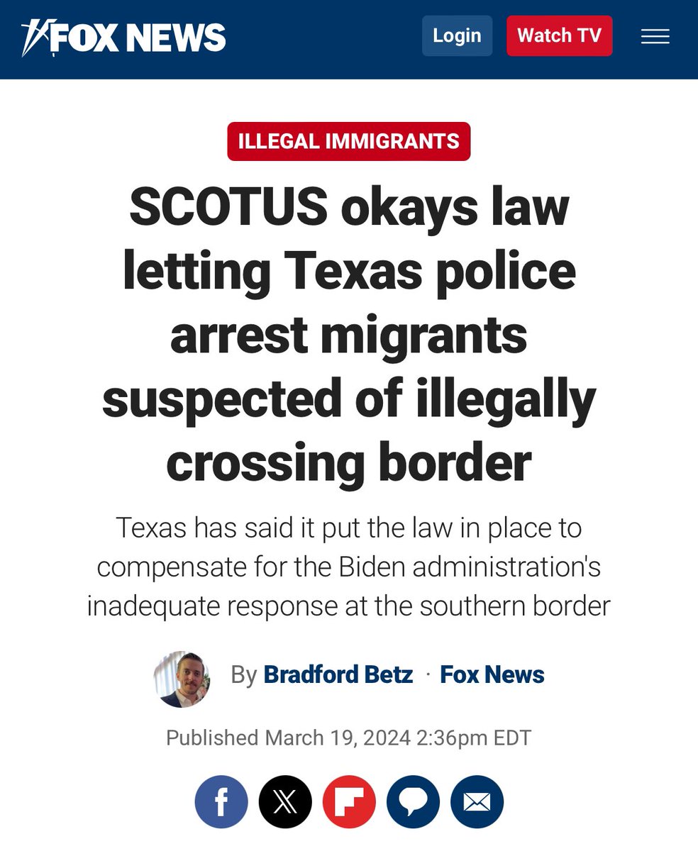 Texas has the constitutional right to defend themselves — and SD is helping them.

Today, SCOTUS ruled that TX police can arrest illegal immigrants.

Joe Biden is failing to keep America secure — Texas can see it, the Court can see it, and every American can see it.

This is a