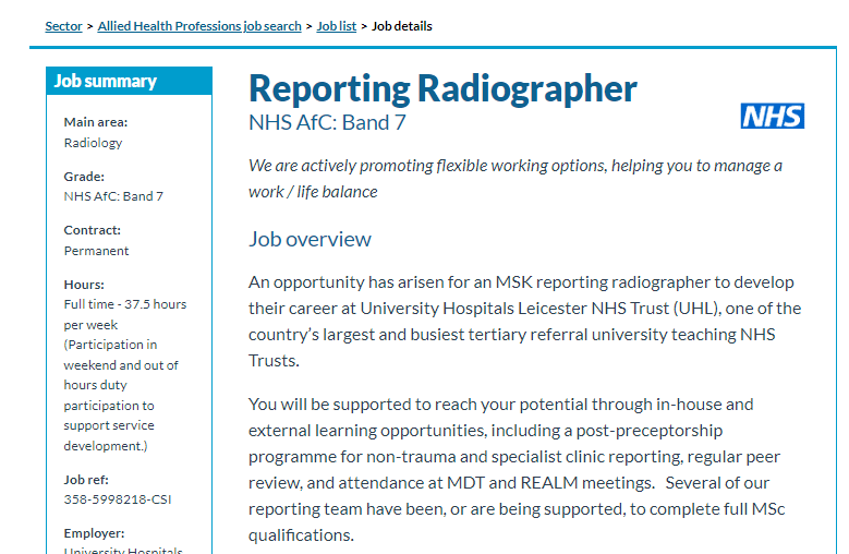 Great opportunity to join the reporting radiographer team here at Leicester....