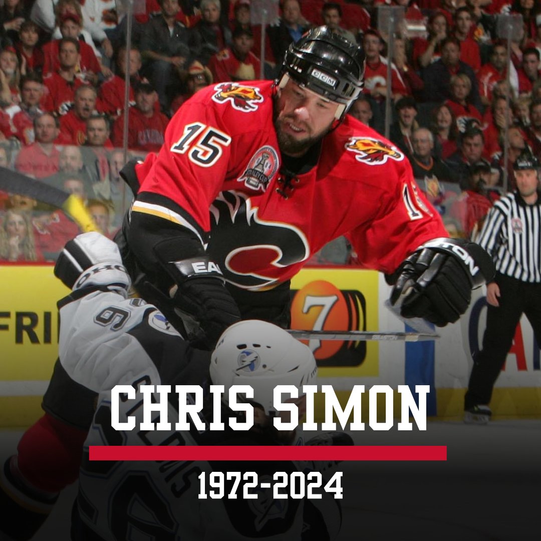 dfocalgary's tweet photo. Rest In Peace, Chris Simon.

Simon played for the Flames across two seasons which included the 2004 Stanley Cup Final run where he scored 5 goals in 16 playoff games. https://t.co/wNPEOPgAK5