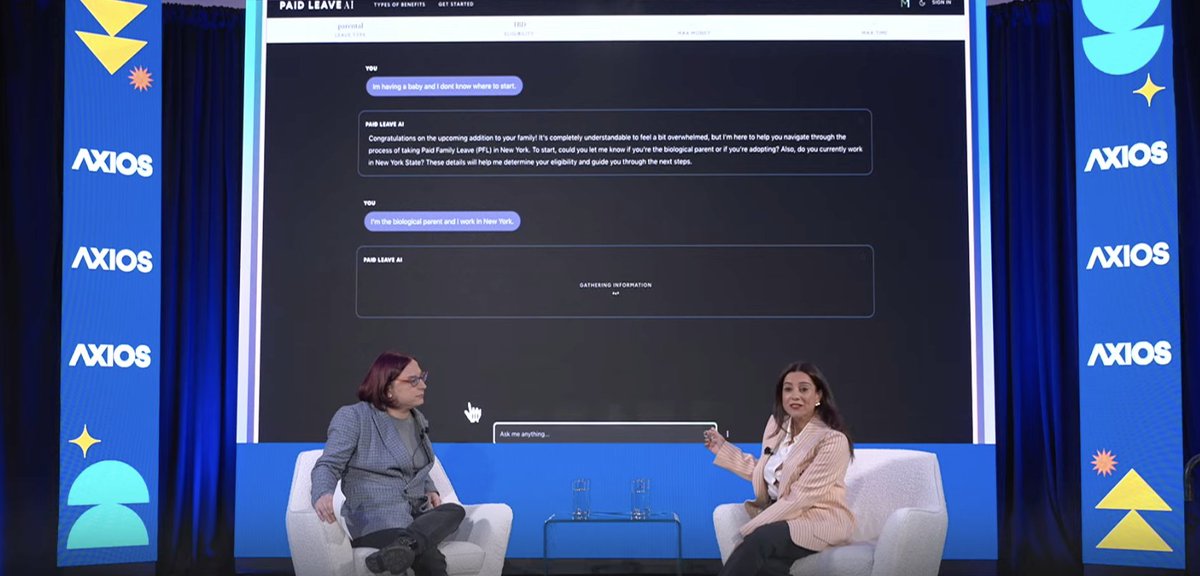 .@MomsFirstUS founder & CEO @reshmasaujani on how PaidLeave.AI helps to navigate paid leave: 'You walk away knowing three things: am I eligible for paid leave, how much money am I going to get, and it gives you an action plan of what you need to do next.' #AxiosWNS