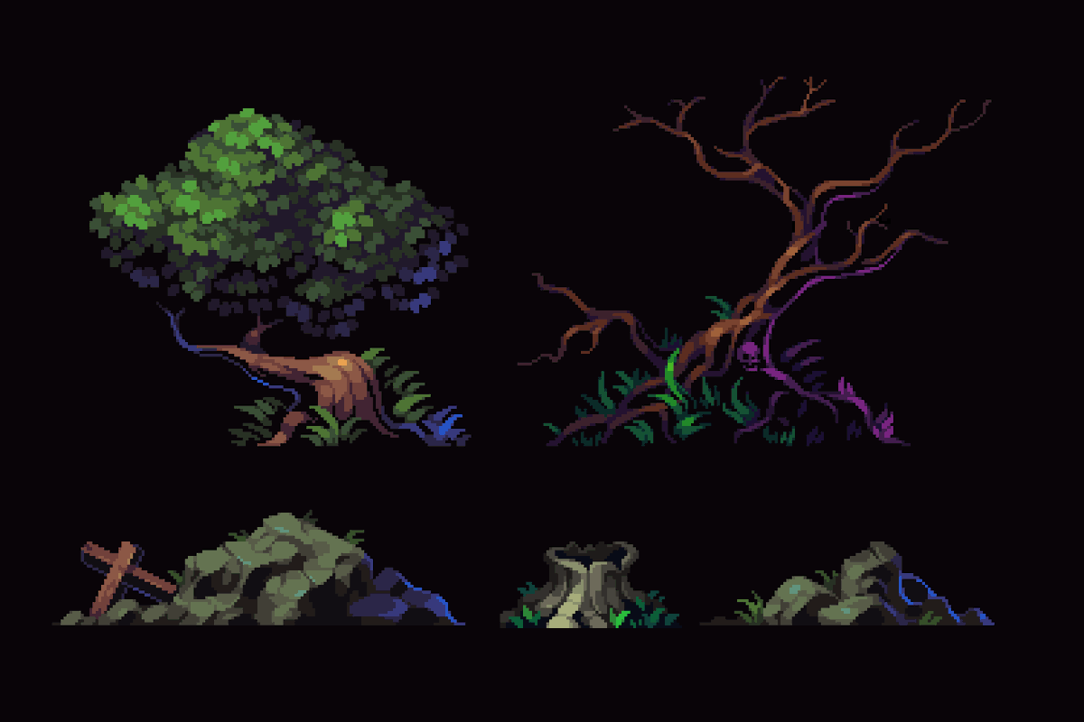 Some of my nature assets for Demons of Asteborg DX

#pixelart #gamedev