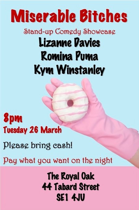 A week to go until the first Miserable Bitches gig of 2024 with <a href="/lizanne_davies/">Lizanne Davies</a>, <a href="/rominapuma/">romina puma</a> and me at <a href="/royaloakborough/">𝓡𝓸𝔂𝓪𝓵 𝓞𝓪𝓴 𝓑𝓸𝓻𝓸𝓾𝓰𝓱</a>. Free to book on eventbrite. Pay what you want on the night. Please bring cash.