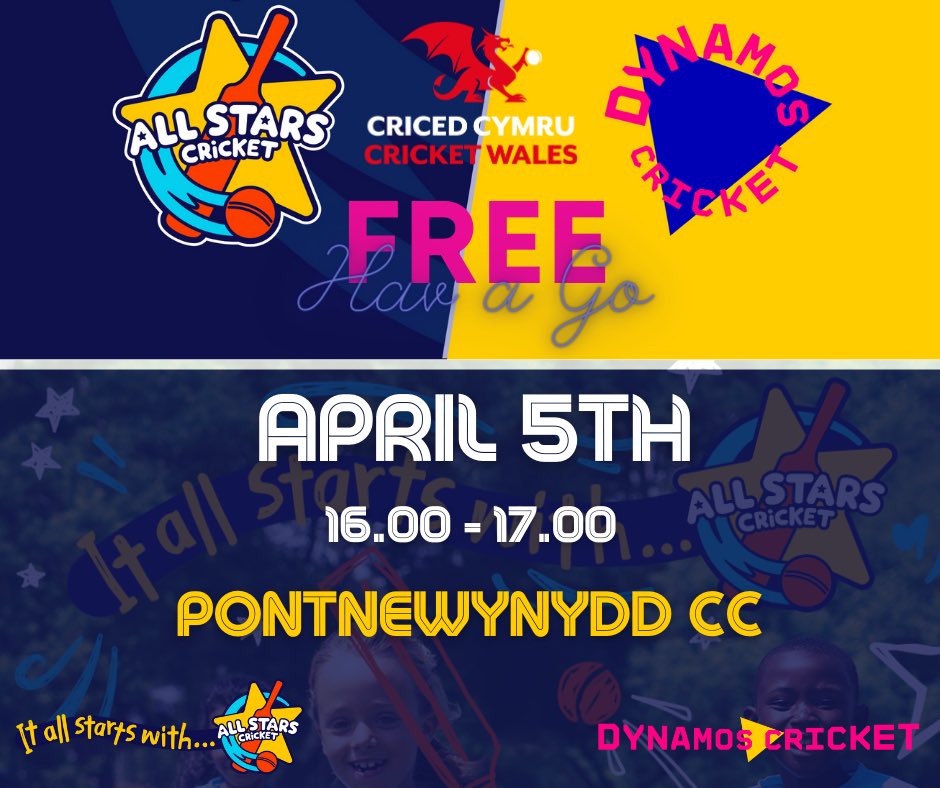 This summer Pontnewynydd cc are pleased to announce we are running the Dynamos programme, why not take the chance to take part in our free taster session , be great to see some former all stars taking the next step 🏏