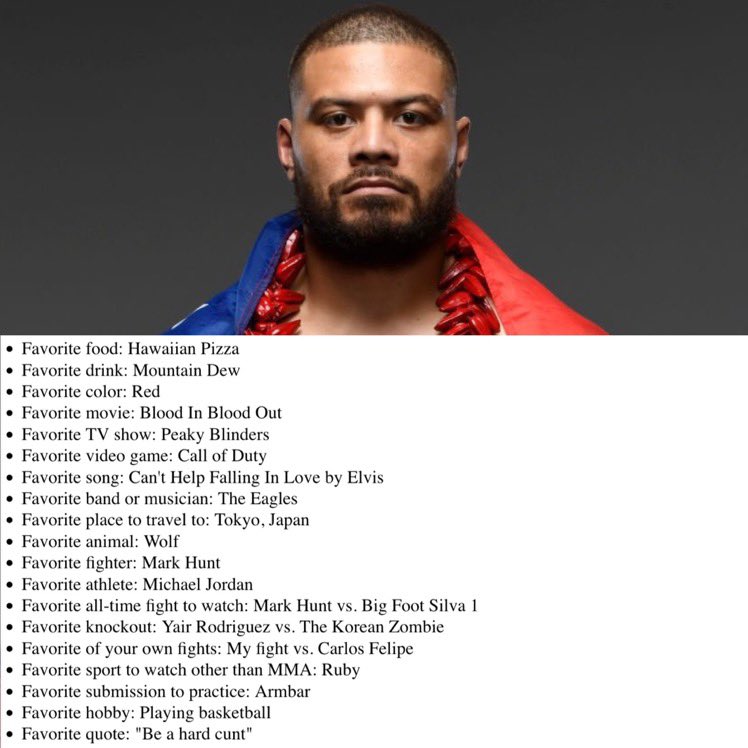 AlexBehunin's tweet photo. Humanizing Athletes:
Justin Tafa

@justin_tafa lists some of his favorite things ahead of his fight this weekend at #UFCVegas89 https://t.co/HzAnetZJm1