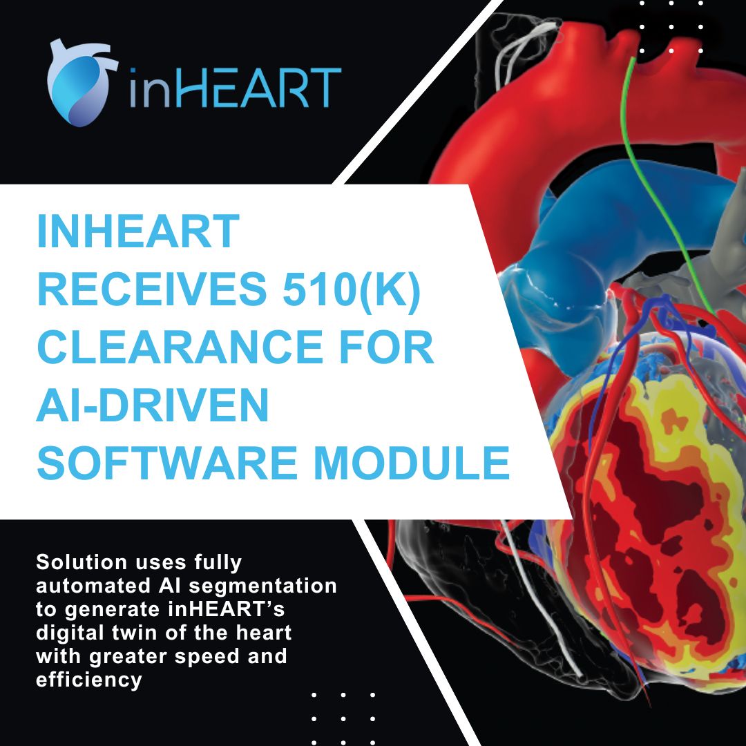 We are very excited to announce that we have received 510(k) clearance for our advanced AI-driven software module that optimizes the creation of our 3D models of the heart. Congrats to the entire #inHEART team on this important milestone! #epeeps inheartmedical.com/news/inheart-r…