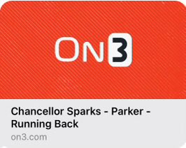 ChanceSparks22's tweet photo. Thankful! Grateful! Blessed to be named a 3 ⭐️ by On3, #16 overall in AL, and #3 RB in AL for the C/O 2026. 
🙏🏾 but not satisfied. Back to the lab. Jeremiah 29:11
@CoachWarren23 @CoachL__ @mcgavin_conner @HallTechSports1 @ChadSimmons_ @BHoward_11  @ScoutFball @sports33210345 https://t.co/LXd9nA1s73