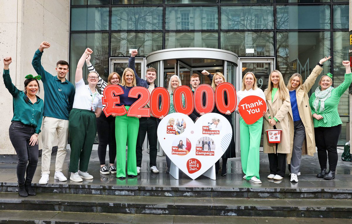 Staff at local accountancy and advisory firm, @BDONI celebrate raising over £20,000 for @nichstweet which marked the end of their two-year corporate partnership. Funds raised will go towards supporting the up to 470,000 people living with a chest, heart or stroke condition in NI