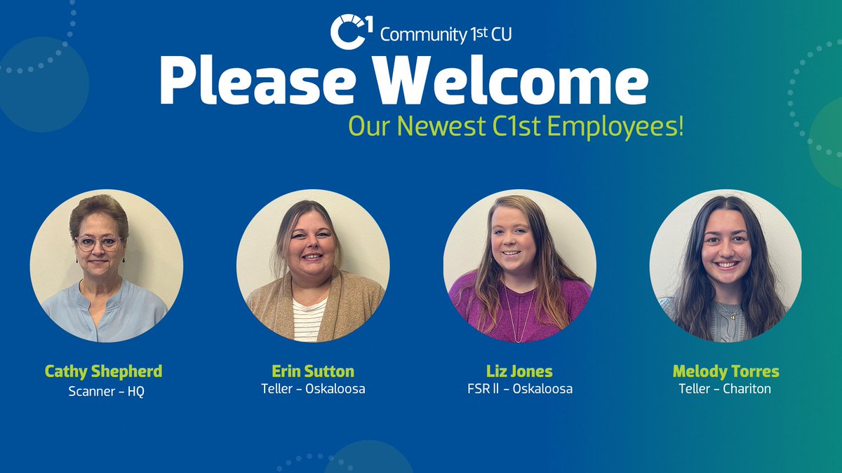 This week, we are welcoming four new individuals to our team! Meet Cathy, Erin, Liz, and Melody! Welcome to C1st! #WeAreC1st