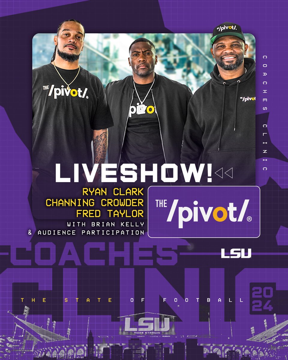 Brian Kelly will join former LSU Tiger and Super Bowl champion @Realrclark25 for @thepivot live show at the Coaches Clinic. Register: lsul.su/CoachesClinic24