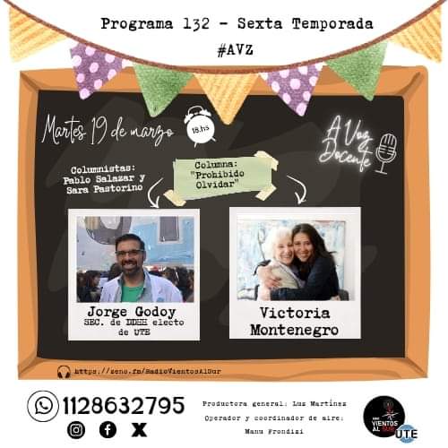 📣 Llego el día!!!🤩
📻 Arrancamos la #SextaTemporada de <a href="/avo/">avo</a>
🥼 #Hoy volvemos al #aire de @radiovientosalsur 
🕕 Desde las 18hs!
🎧 Link para escucharnos #envivo 👇🏾
zeno.fm/RadioVientosAl…

#AVZ #DerechosHumanos #ProhibidoOlvidar #columna #Entrevista #Educación #24M