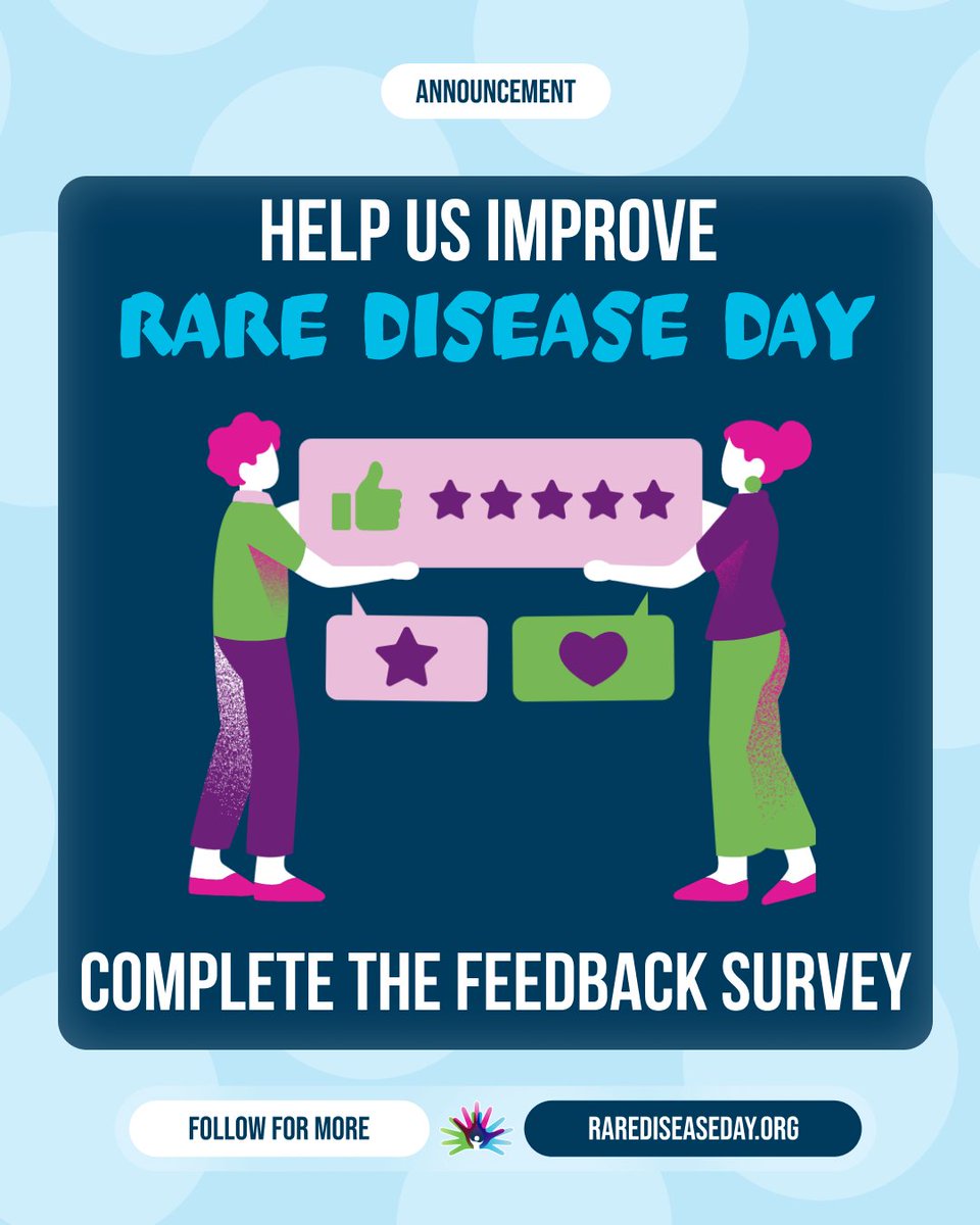 Did you take part in #RareDiseaseDay 2024? We want to hear from you! 📣

We want to know your thoughts on how we can grow the campaign for 2025. What went well? What could be better next year?

Fill out our survey 📝 before 1 April 👉 form.jotform.com/240503292874356

#ShareYourColours