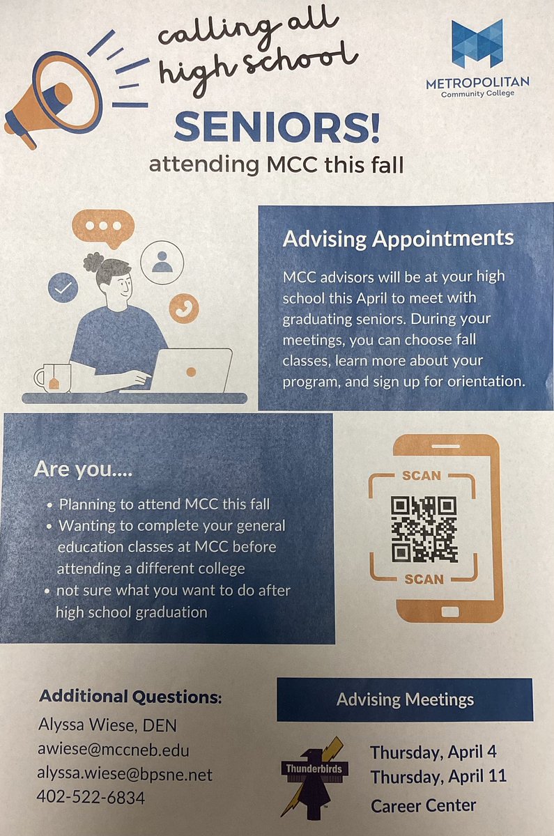 Seniors - are you headed to <a href="/mccneb/">MCC</a>  next year? Plan to attend one of the advising meetings with Ms. Wiese