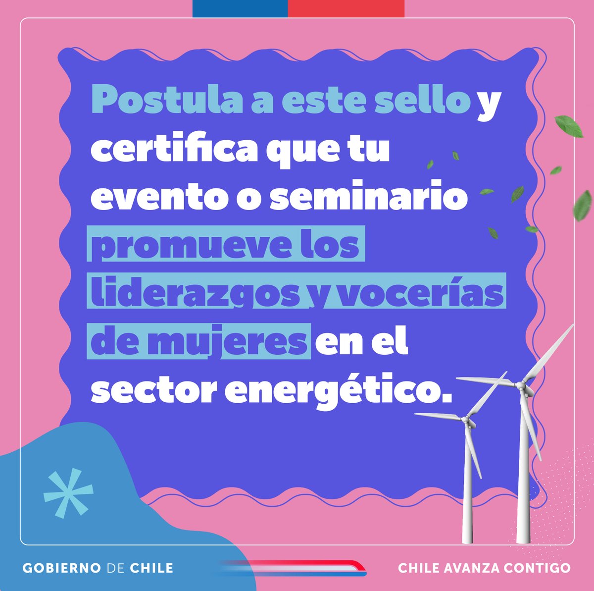 EnergiaAtacama's tweet photo. Para avanzar en la transición a las energías limpias, necesitamos el talento y las voces de todas y todos.⚡️🙋‍♀️

El Sello #LasMujeresSuman reconoce a eventos del sector energético, que promuevan liderazgos y vocerías de mujeres.

Postula en tu evento en → https://t.co/A6t92APoMU https://t.co/LMLYimK66i