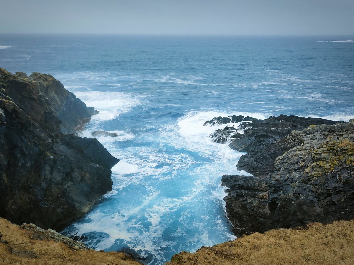 I love the colours of the sea in this geo #Shetland