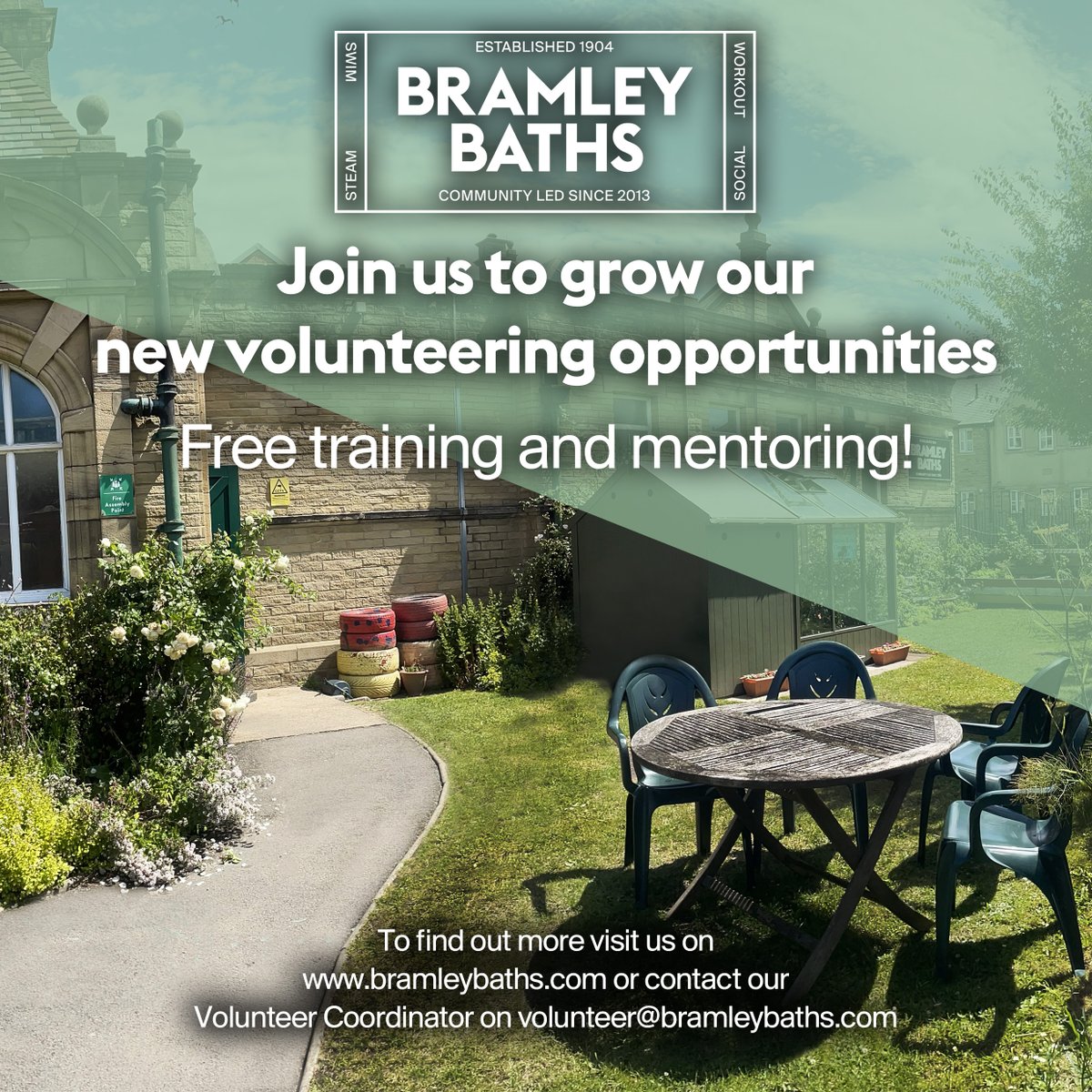 🙌We are very excited to announce that we now have new volunteering opportunities available🙌 For more information, please email or pop in for a chat with Nick Lalvani who can share the range of opportunities open currently 👇volunteer@bramleybaths.com