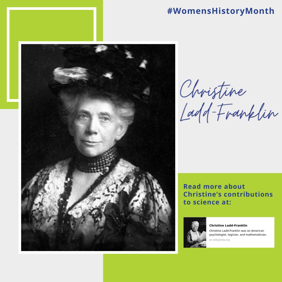 Christine Ladd-Franklin was a psychologist, logician & mathematician whose theory of colour vision concluded that it evolved in three stages. She often wrote of the injustice of the oppression of women. More at @LostWomenofSci podcast rb.gy/dpdigy #womenshistorymonth