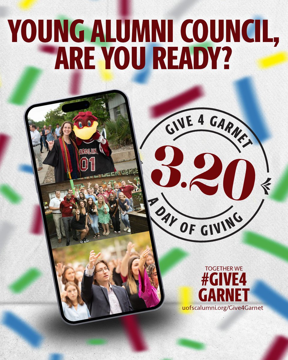 UofSCYAC's tweet image. #Give4Garnet is tomorrow! 🎉 We will kick-off 1 day, 8 hours and 1 minute of giving to make an impact on future Gamecocks by giving to the Alumni Association’s student scholarships.
give4garnet.sc.edu/giving-day/796…