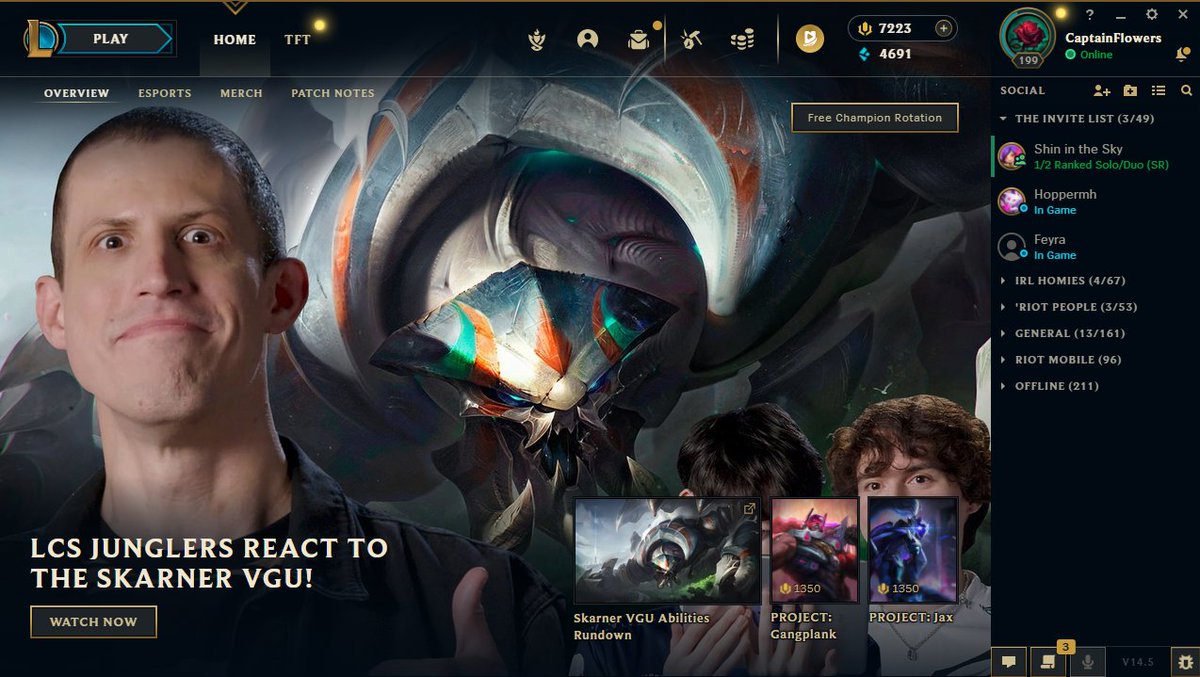 THIS IS SO COOL! I logged in and I'm on the League client homepage for new Skarner!