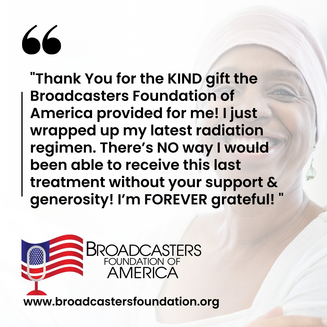 @BroadcastersFDN is grateful to our supporters and our grant recipients, who bravely share their stories to help advance our mission. Through BFOA grants, the broadcasting community can rely on each other during hard times. #BroadcastingHope