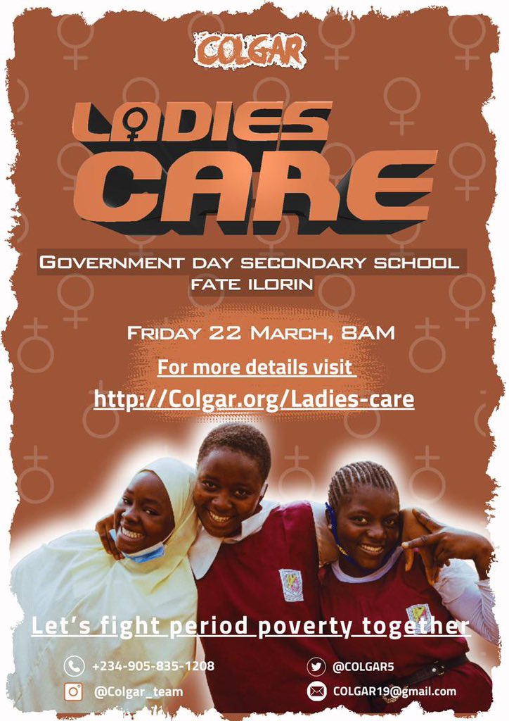 COLGAR5's tweet image. Join us on 22nd of March as we visit another school to make awareness of women hygiene. #Colgar #ilorin #charity
