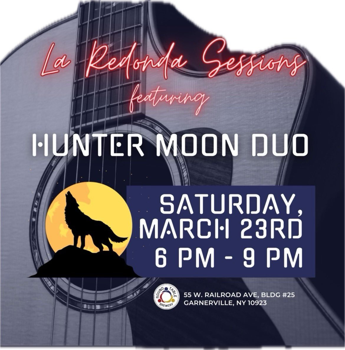 Stoked for this gig with Dom Calabrese on drums! Hunter Moon Duo will be jamming Saturday night, March 23rd, at Roundtable Brewery, Garnerville, NY, from 6-9 pm. Great brewery & food. Dom and I will be riding waves of surf guitar, gypsy jazz, and psychedelic music. Join us!