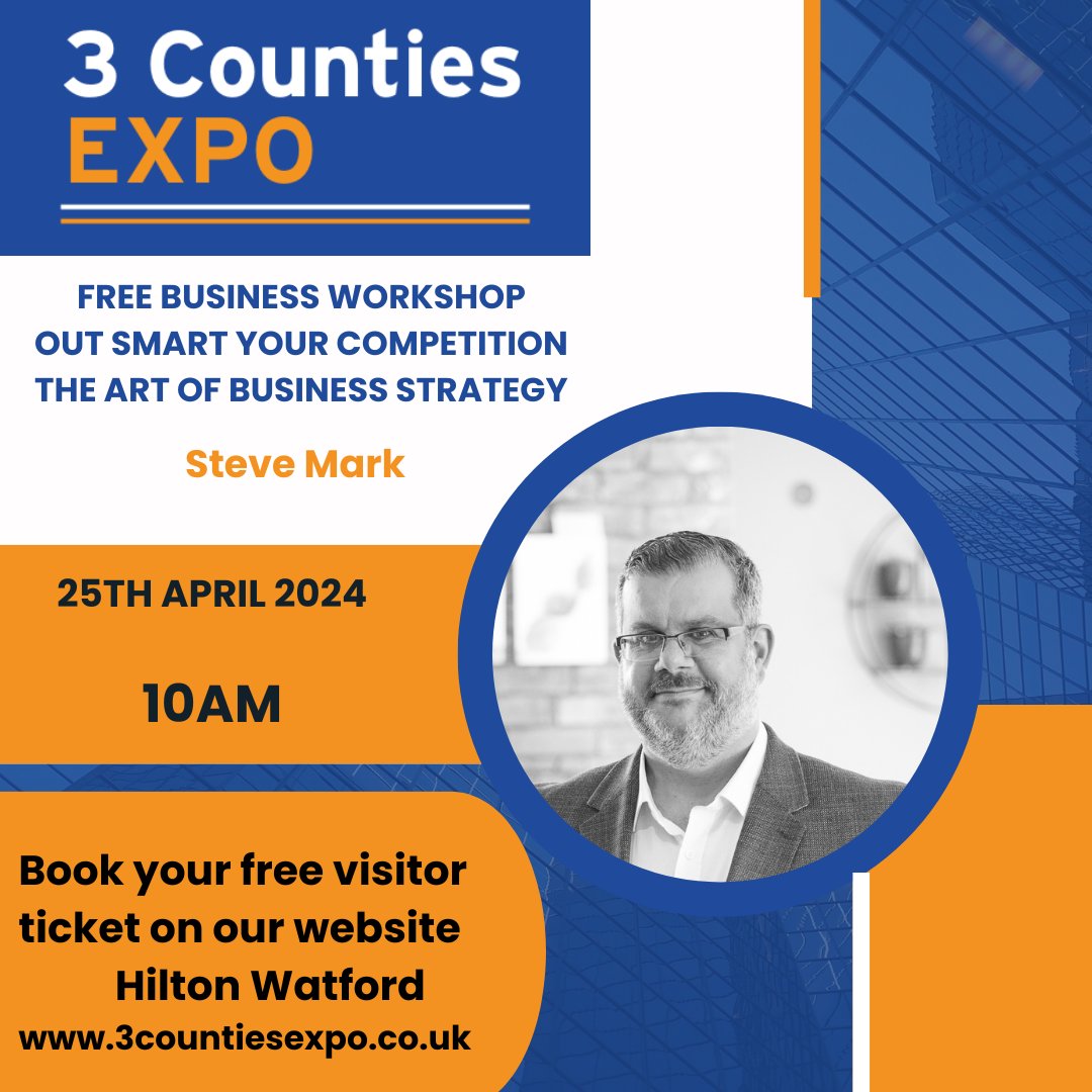FREE WORKSHOP 10AM AT THE EXPO Out smart your competition: The art of great strategy for SMEs Unlock your business’s potential with a winning strategy. 3countiesexpo.co.uk/watford-expo-p… #Networking #3countiesexpo #watfordexpo #watfordnetworking #hertfordshire #hertfordshireevent