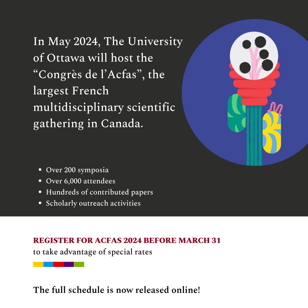 This year, the University of Ottawa is honored to host the 'Congrès de l’Acfas' that will be held in May 2024! Register here before March 31st to take advantage of special rates! @_Acfas acfas.ca/evenements/con……