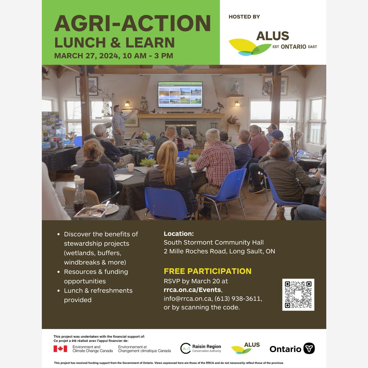 Don't miss out! Register ASAP to reserve your spot at ALUS Ontario East's free Lunch and Learn in South Stormont! Discover the benefits of stewardship on your farm and the generous grant opportunities available. #farming #bestpractices #stewardship