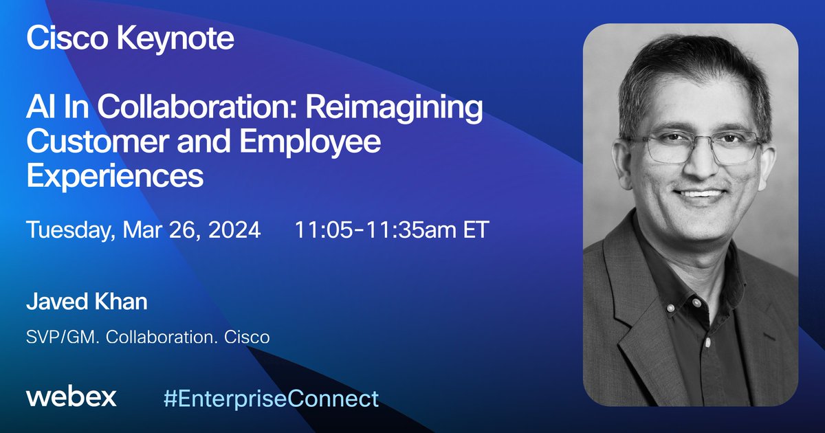 Don’t miss the @Cisco keynote at #EnterpriseConnect next week where I will be discussing #AI's role in collaboration and customer experience. Come see why it's more important than ever that every interaction is a great experience. ➡️ cs.co/6008ktTGw