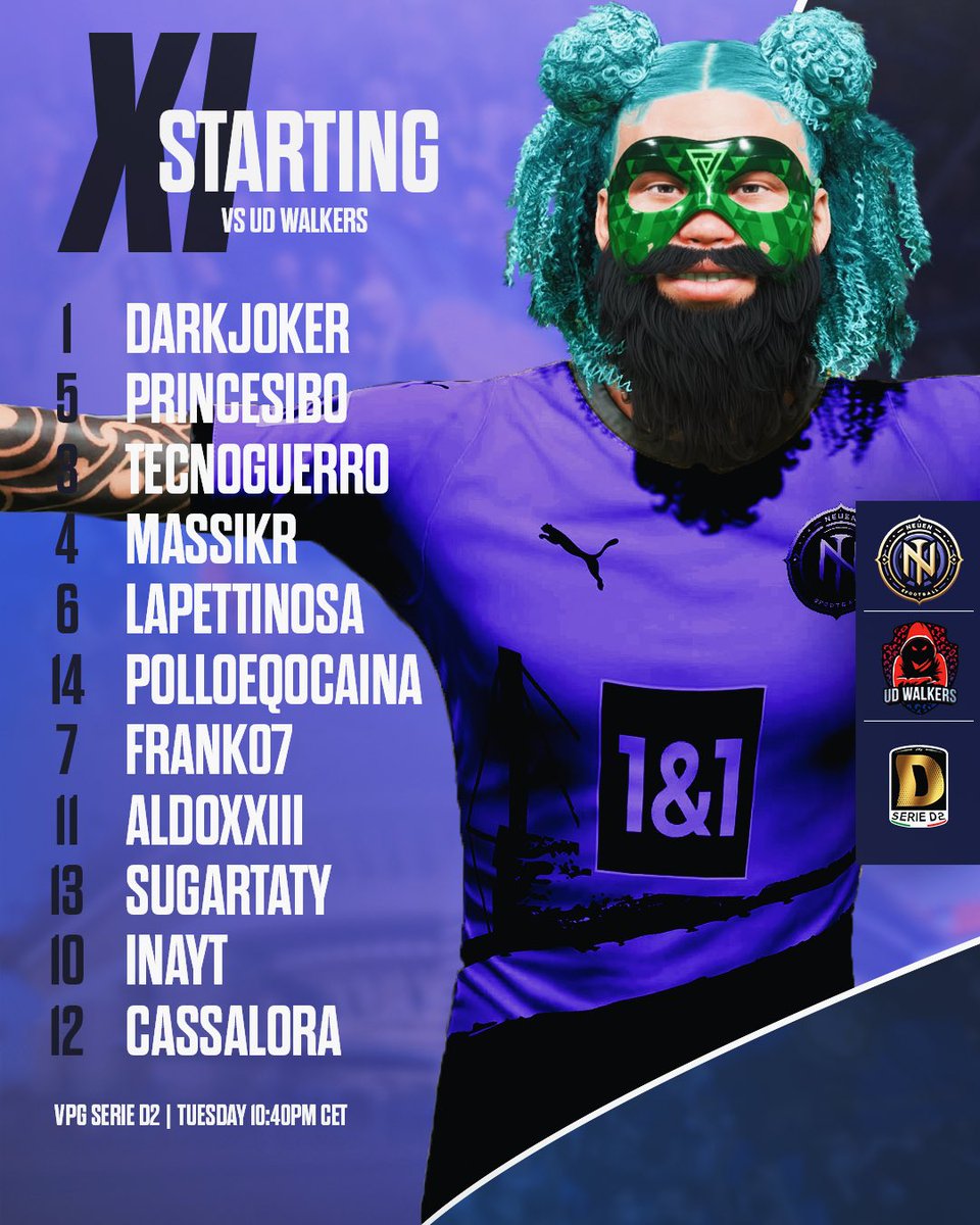 Alex_iNayt's tweet photo. 💜💛⚽️ MATCH DAY

🏆 @VPGItaly Serie D2
🆚 @UdWalkers 
📺 https://t.co/3djUMffKs5 
Start 🎬 22:40

🎨 Designed By @SugarTaty 

#️⃣ #NeueN #TimeToReborn https://t.co/SJd2bANGmy