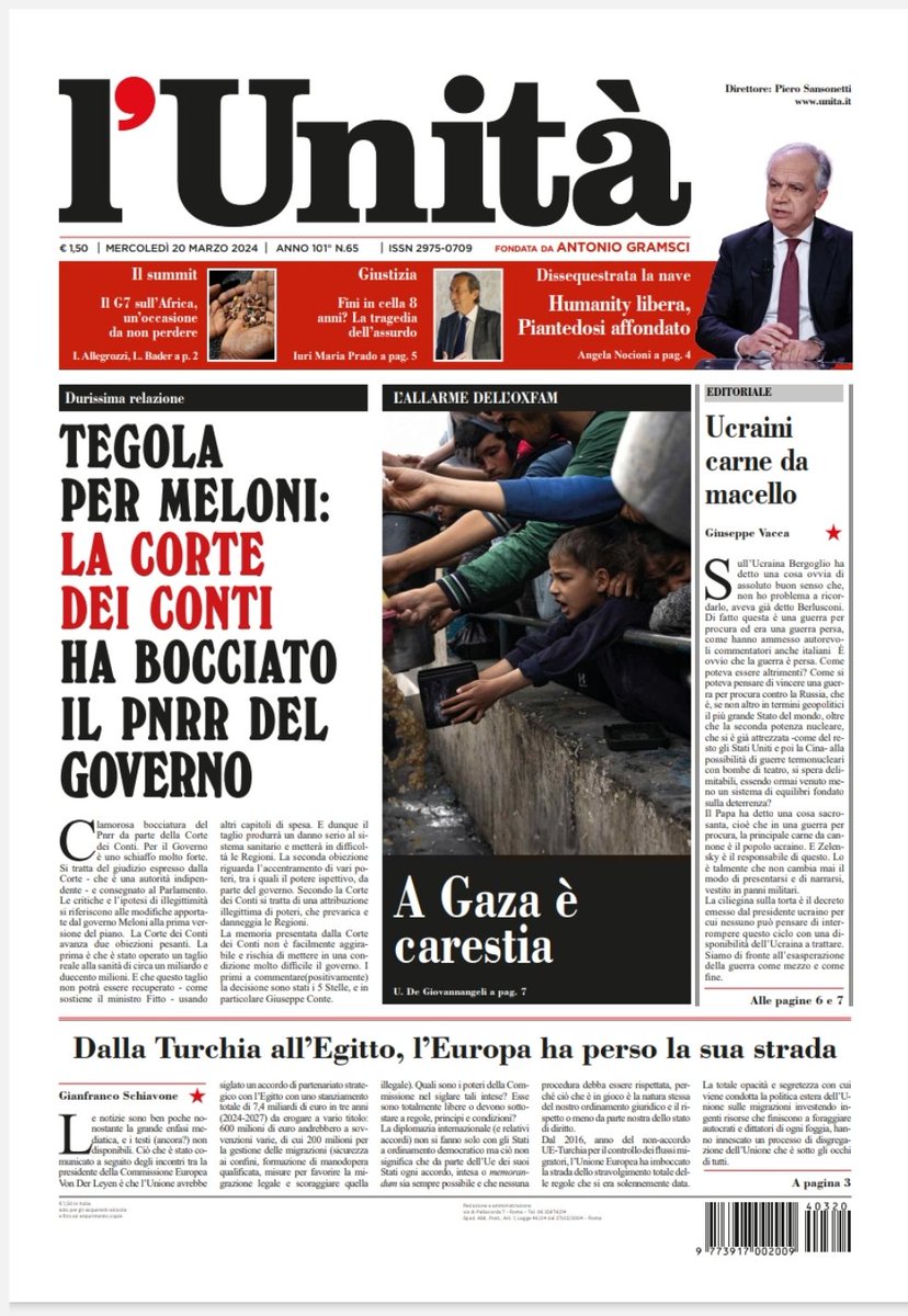 📰 La prima pagina dell’#Unità del #20marzo Abbonati subito: bit.ly/ABBONATI-SUBITO