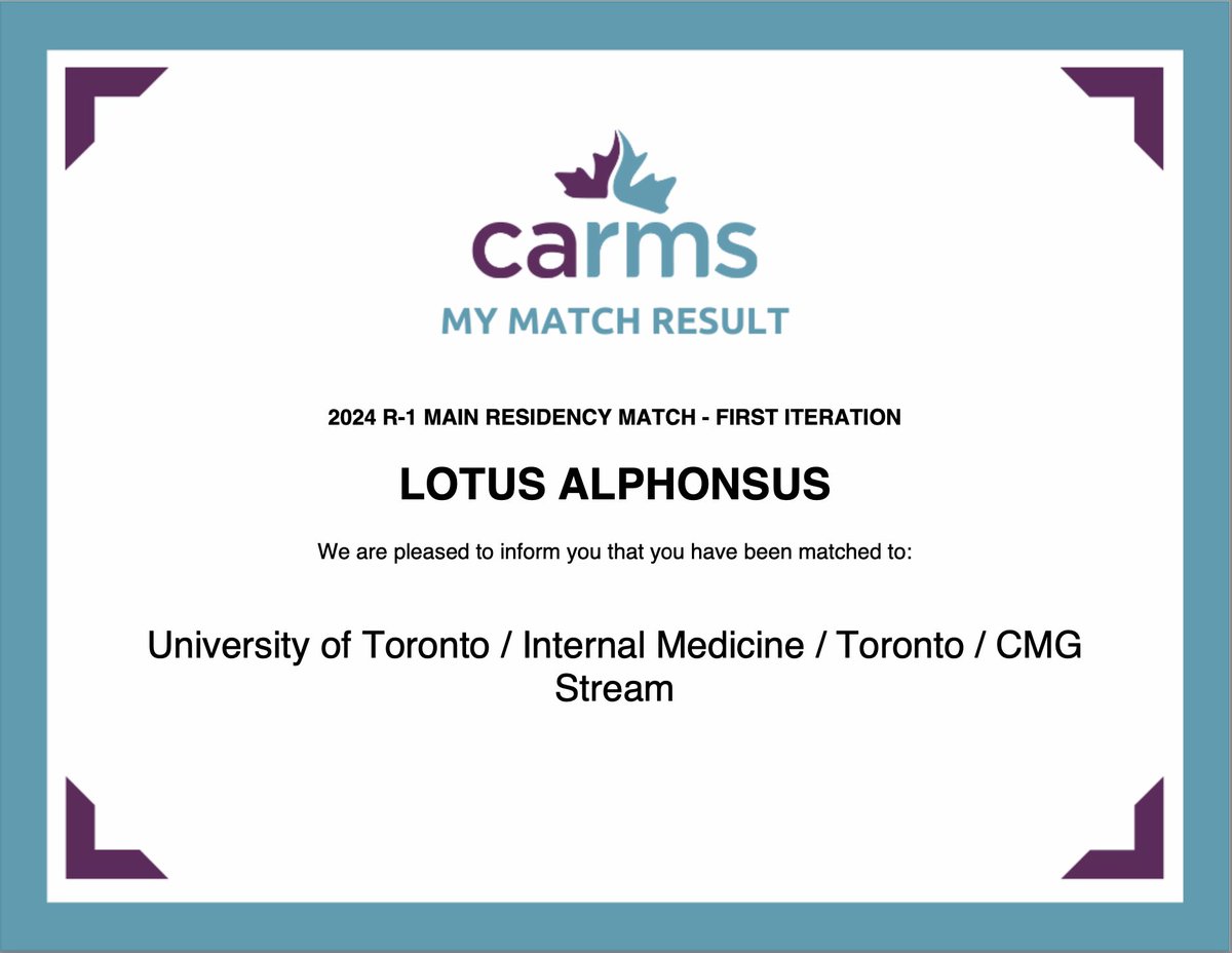 Absolutely ECSTATIC to head home and train at @UofT_DoM @uoftmedicine This first gen daughter of refugees is going be an internal medicine physician!!!🥹 Forever grateful to my amazing mentors, friends and family who got me here, WE DID IT ❤️❤️❤️ #carms2024