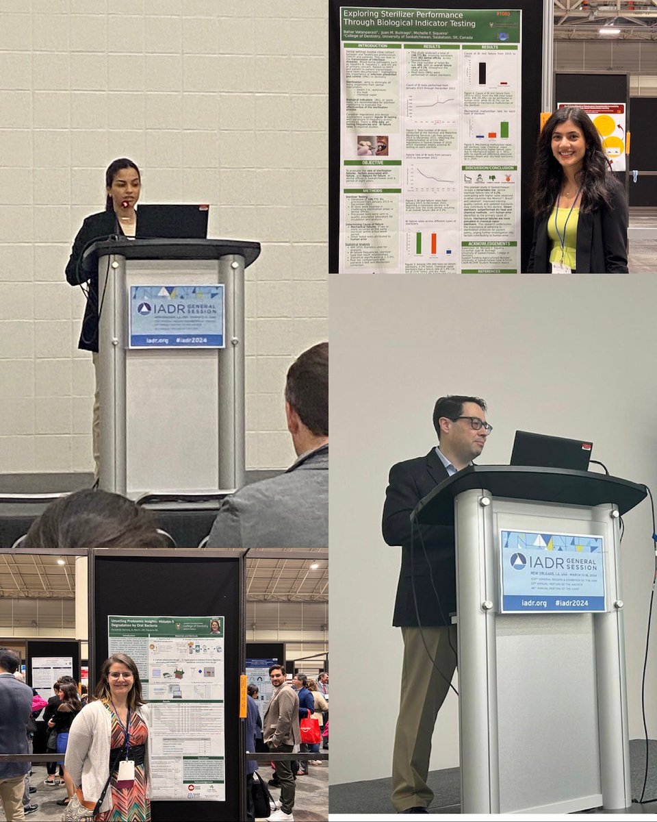 USaskDentistry's tweet photo. The College of Dentistry was well represented at last week’s International Association of Dental Research (IADR) conference in New Orleans. PhD students, Dr. Andrea Escalante and Dr. Luana Dias along with DMD Students Bahar Vatanparast, Luke Wandzura and Feras Balbous presented. https://t.co/Cnlo8ad8CZ