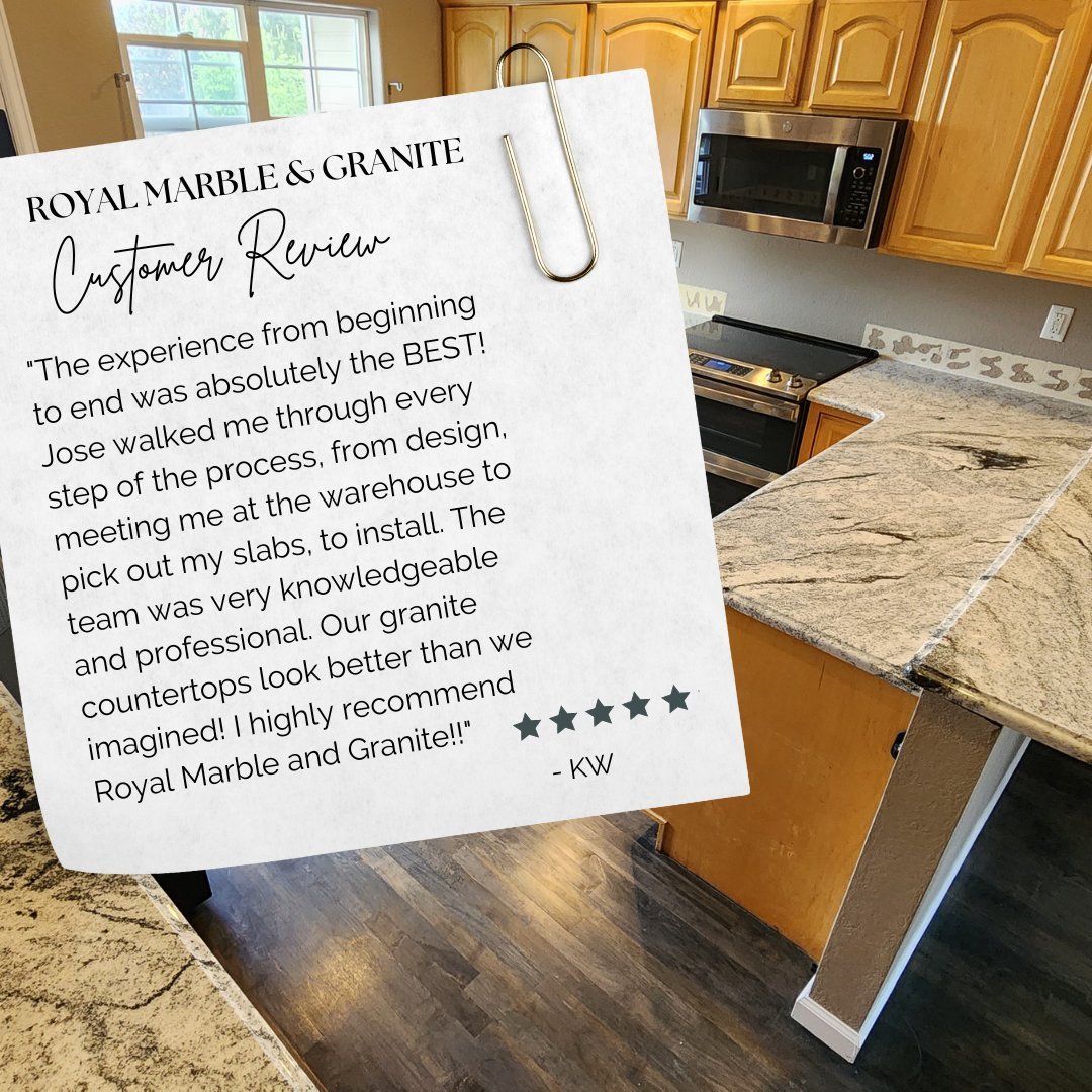 RMGtops's tweet photo. Thrilled to share this glowing review from a happy client! 🌟 

"From design to installation, Royal Marble and Granite made our granite countertop dreams come true. A big shoutout to Jose and the team for their professionalism and expertise. Highly recommended!"

#CustomerSatisfaction #HomeRenovation #RMGLLC