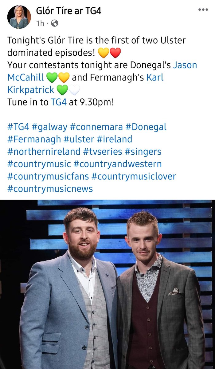 Ádh mór to Karl Kirkpatrick on @TG4TV Glór Tíre tonight! The whole of #Fermanagh will be tuned in! 📺 🎶