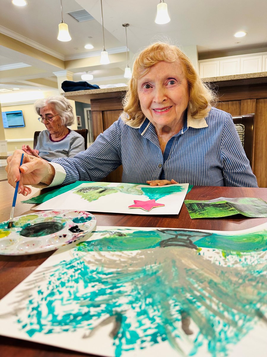 Residents had fun learning the Bob Ross "happy tree technique" in our daily artisans program.
