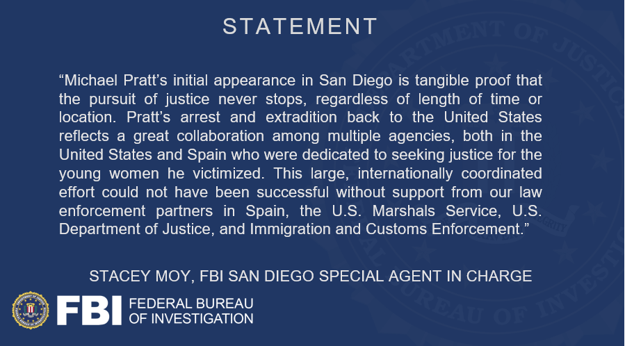 Michael Pratt, the alleged mastermind behind a commercial sex trafficking ring, made his first appearance in federal court following his extradition from Spain. Pratt was also previously one of the #FBI Top Ten Most Wanted. Read more here: ow.ly/EKUO50QXk3Z