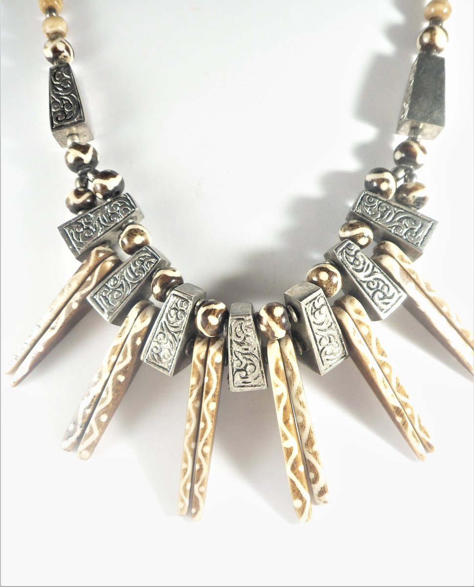 Egyptian Style Long Choker Bead Necklace, Vintage Necklace, Edyptian Necklace, Vintage Jewelry, Brown Egyptian Bead Pendant, Unique Necklace tuppu.net/f8c97680 #SantaFe #EtsySeller #EtsyShop #NewMexico #StatementPendant